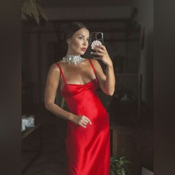 ZARA NWT WOMAN SS24 SATIN MIDI SLIP DRESS RED | 2340/371 - Picture 3 of 16